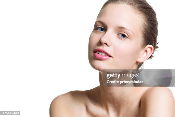 young women face on white - cheek stock pictures, royalty-free photos & images