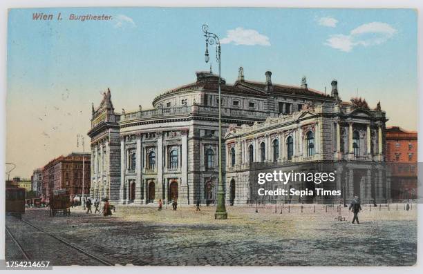 Vienna I. Burgtheater, Anton Böhm Publishing House, Vienna , Producer coated paperboard, autochrome print, Inscription, FROM, Marchegg, TO, Praha,...