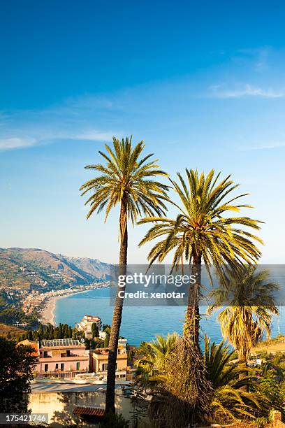 coastline taormina in sicily - sicily stock pictures, royalty-free photos & images