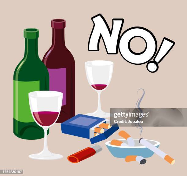 stoppen sie alkohol und zigaretten konzept - zigarette stock-grafiken, -clipart, -cartoons und -symbole