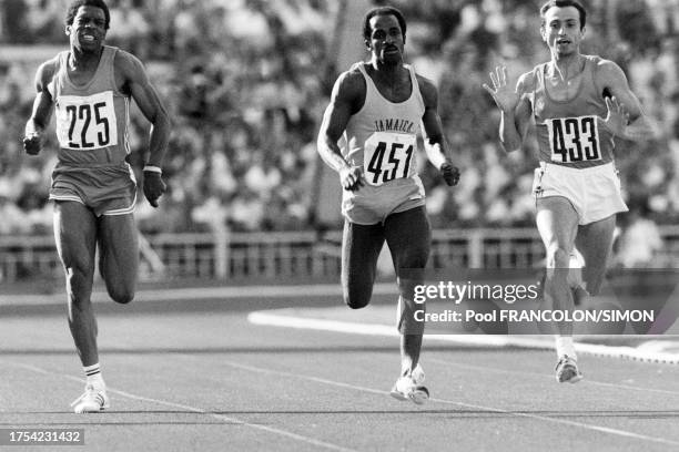 Don Quarrie et Pietro Mennea pendant l'épreuve masculine du 200m aux Jeux Olympiques d'été de Moscou, le 27 juillet 1980.