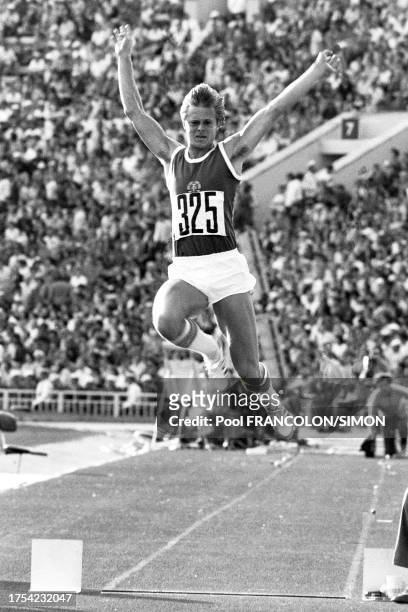 épreuve de triple saut masculin aux Jeux Olympiques d'été de Moscou, le juillet 1980.