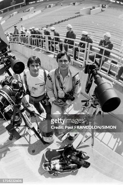 Photographe de presse couvrant les Jeux Olympiques d'été de Moscou, en juillet 1980.