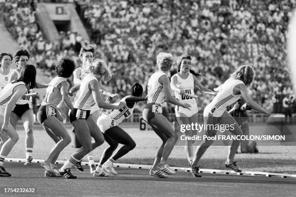 La finale de l'épreuve féminine du relais 4x100m des Jeux Olympiques d'été de Moscou, le 31 août 1980.