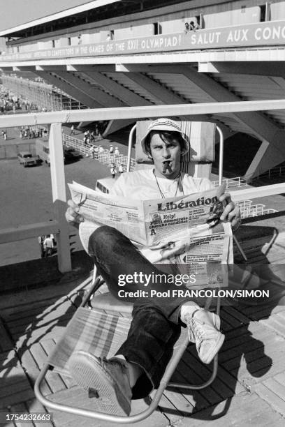 Photographe de presse couvrant les Jeux Olympiques d'été de Moscou, en juillet 1980.