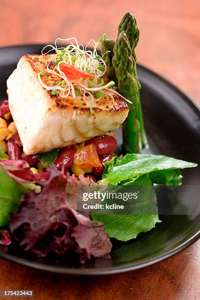 seared citrus halibut - seared stock pictures, royalty-free photos & images