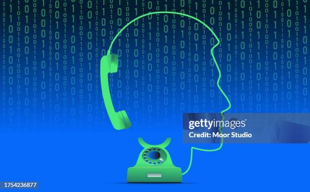 green telephone and a wire in a shape of man head vector illustration - cloning stock illustrations stock illustrations