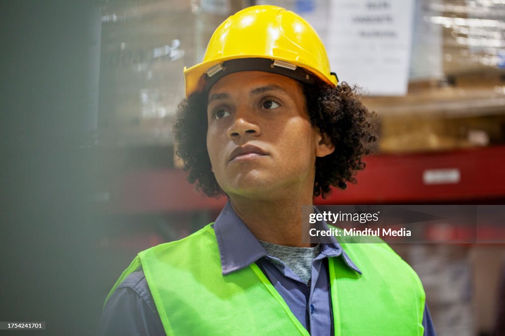 Packer Working African American Storage Packer Working Inside Warehouse Facility High ...