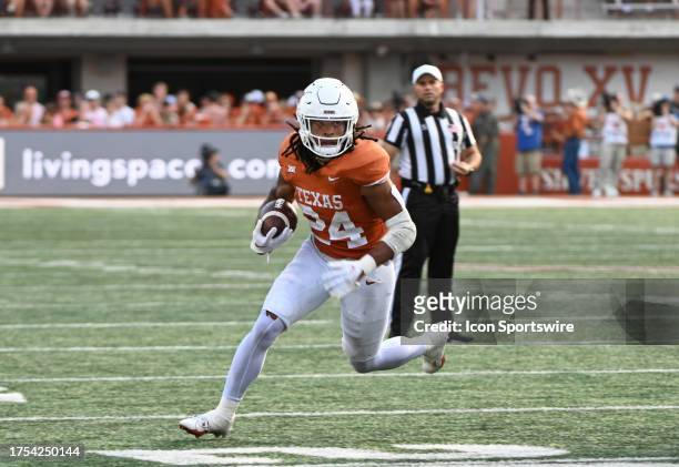 Texas Longhorns RB Jonathan Brooks runs for yardage during the game featuring the Brigham Young Cougars and The Texas Longhorns on October 28 at...