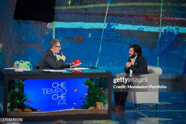 Fabio Fazio and the Egyptian activist Patrick Zaki guest of the television show Che Tempo Che Fa broadcast on Discovery channel Nine. Milan , October...