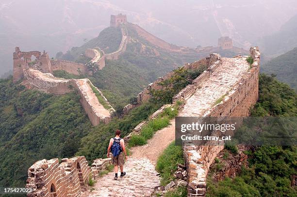 allein auf die chinesische mauer - chinesische mauer stock-fotos und bilder