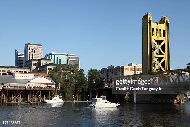 sacramento skyline and the tower bridge - west sacramento stockfoto's en -beelden