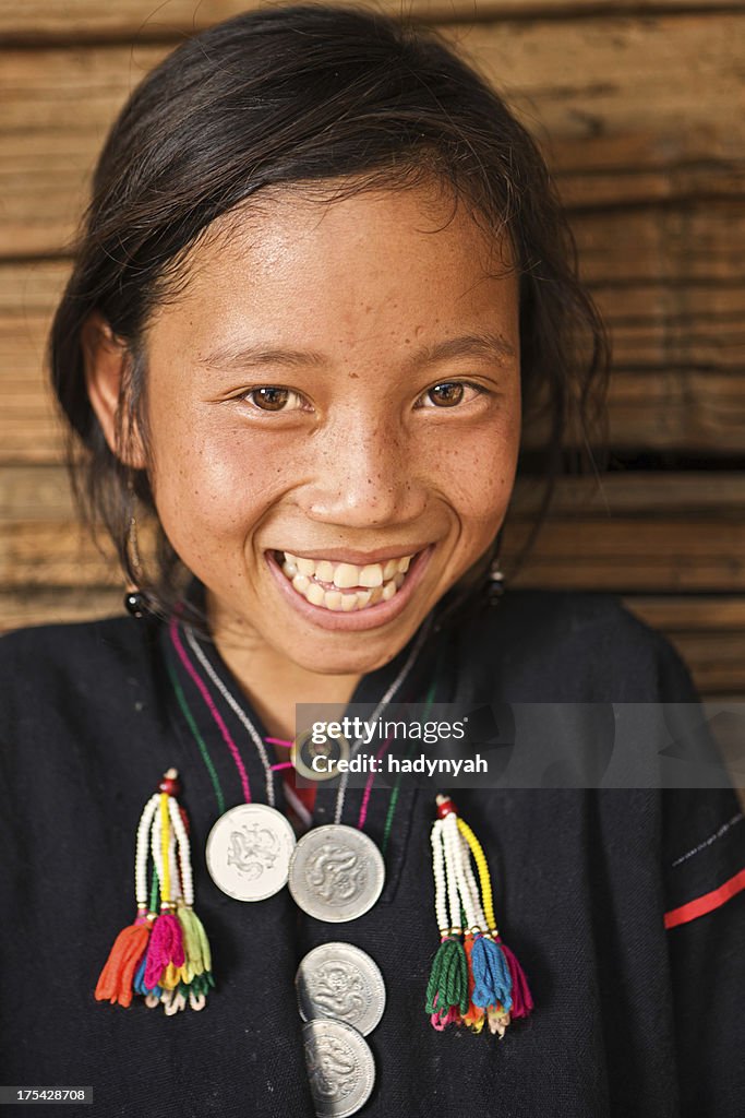 Portrait of little Akha girl in Northern Laos