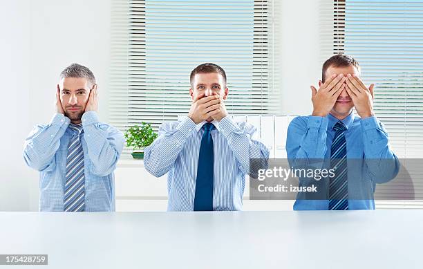 three wise monkey - business concept - primate stock pictures, royalty-free photos & images