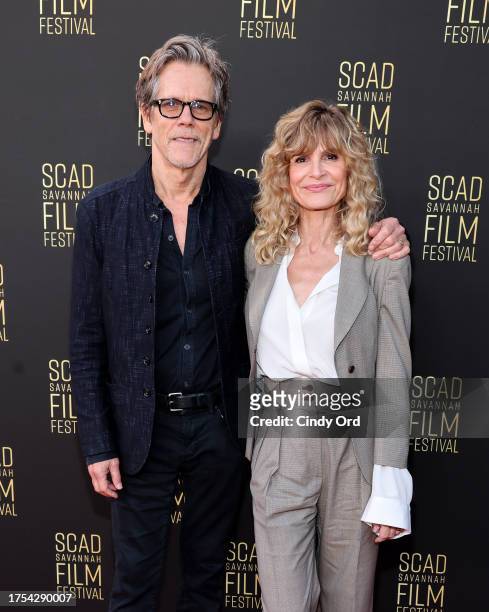 Kevin Bacon and Kyra Sedgwick attend the Red Carpet Day 3 during the 26th SCAD Savannah Film Festival on October 23, 2023 in Savannah, Georgia.