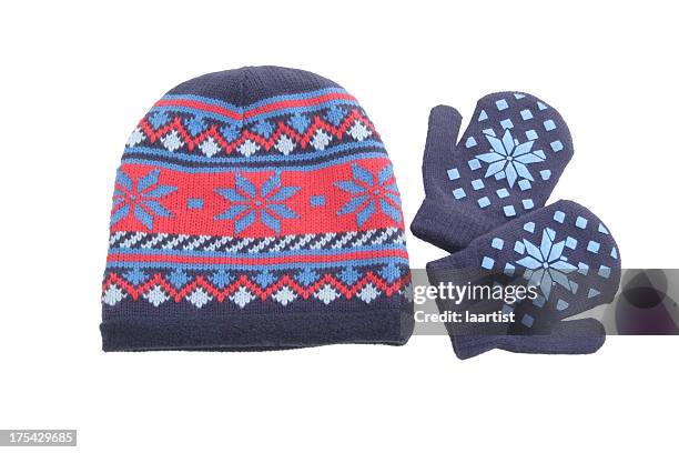 cap and mittens. - ijsmuts stockfoto's en -beelden