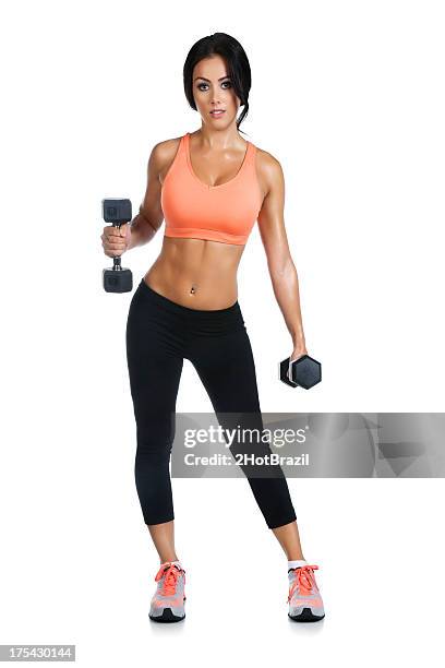 young woman exercising with hand weights - isolated - 2hotbrazil bildbanksfoton och bilder