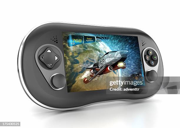 handheld game console isolated on white - game console stockfoto's en -beelden