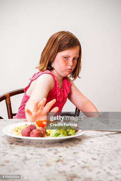 i'm not eating that. child, food, refusing, picky eater. - picky eater stock pictures, royalty-free photos & images