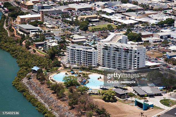 aerial view of mackay bluewater lagoon public swimming pool - mackay stock pictures, royalty-free photos & images