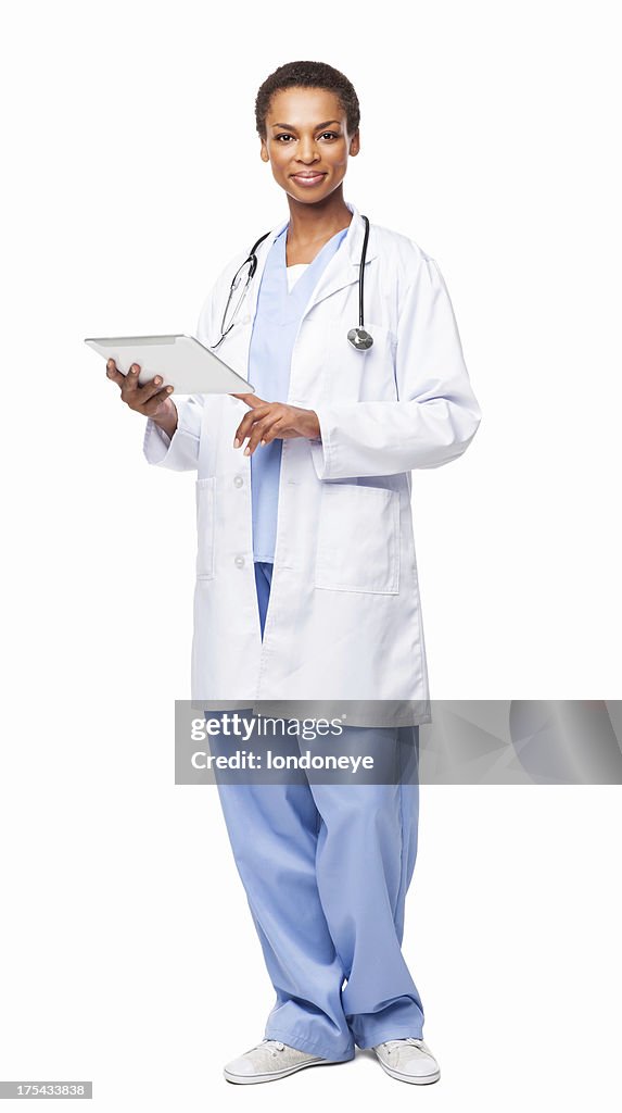 African American Female Doctor Using a Digital Tablet - Isolated