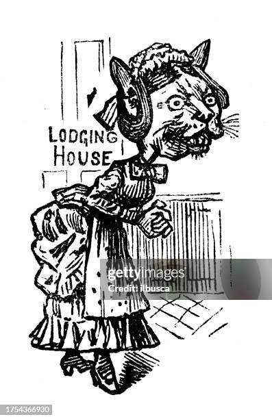 stockillustraties, clipart, cartoons en iconen met british satire caricature comic cartoon illustration - ugly cat