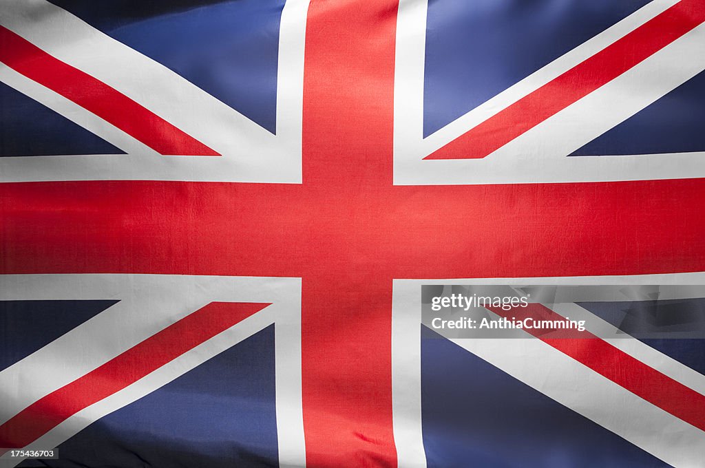 Red, white and blue Union Jack flag filling frame