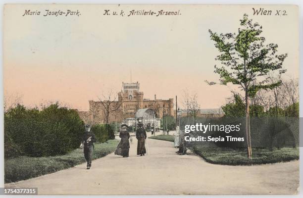 3rd, Schweizergarten - view towards Arsenal, picture postcard, Paul Ledermann , Producer paperboard, hand colorised, Collotype, Inscription, FROM,...