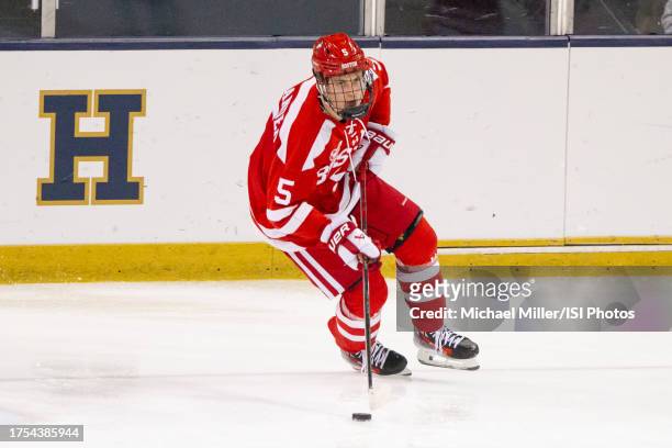 Tom Willander of Boston University skates up the ice during a game between Boston University and University of Notre Dame at Compton Family Ice Arena...