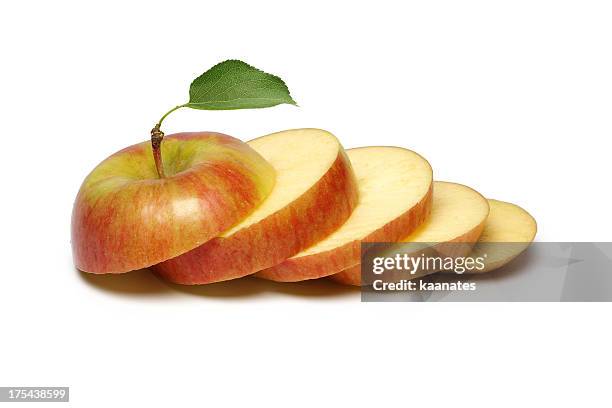 sliced apple - green apple slices stock pictures, royalty-free photos & images