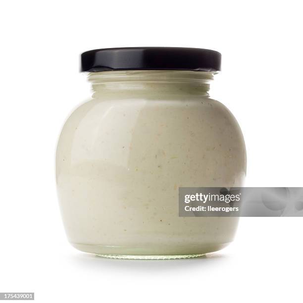 jar of horseradish sauce isolated on a white background - condiment stock pictures, royalty-free photos & images