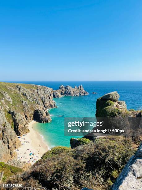 scenic view of sea against clear blue sky,penzance,inghilterra,united kingdom,uk - inghilterra stock pictures, royalty-free photos & images