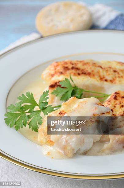 creamed finnan haddie - haddock stock pictures, royalty-free photos & images