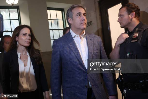 Donald Trump's former lawyer and "fixer" Michael Cohen arrives at Trump's civil fraud trial at New York State Supreme Court on October 24, 2023 in...