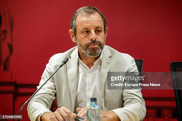 Former FC Barcelona president Sandro Rosell during a round table discussion at the Barcelona Bar Association on October 24 in Barcelona, Catalonia,...
