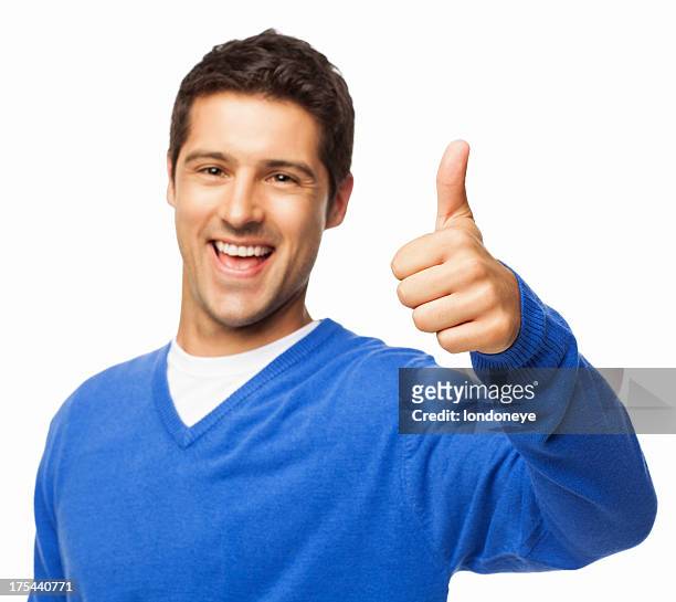 handsome young man gesturing thumbs up - isolated - thumbs up stock pictures, royalty-free photos & images