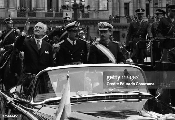 Arturo Umberto Illia after taking office as President of Argentina on October 12th, 1963. He is surrounded by Vice Admiral Eladio Vázquez and General...