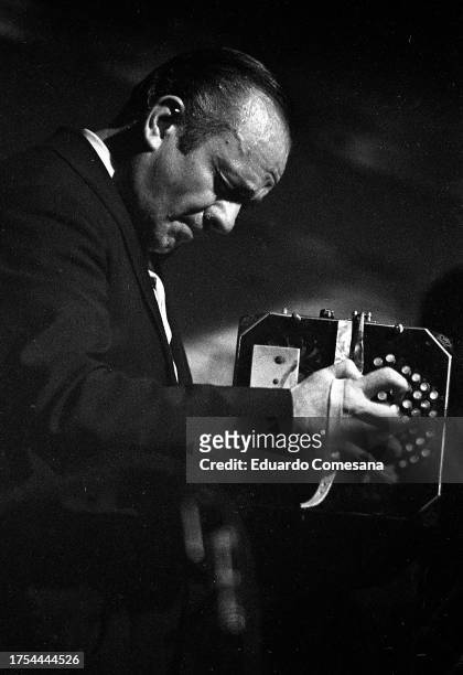 Argentine Tango composer and musician Astor Piazzolla plays a bandoneon as he performs on stage, Mar del Plata, Argentina, 1969.