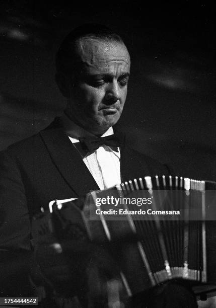 Argentine Tango composer and musician Astor Piazzolla plays a bandoneon as he performs on stage, Mar del Plata, Argentina, 1969.