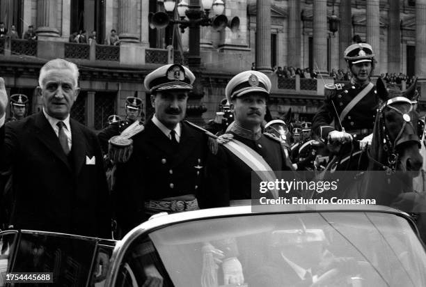 Arturo Umberto Illia after taking office as President of Argentina on October 12th, 1963. He is surrounded by Vice Admiral Eladio Vázquez and General...