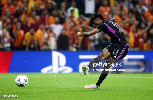 Kingsley Coman of Bayern Munich scores the team's first goal during the UEFA Champions League match between Galatasaray A.S. And FC Bayern München at...