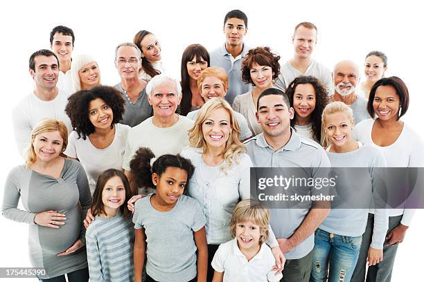 large group of happy people smiling and embracing. - crowd and happy person stock pictures, royalty-free photos & images