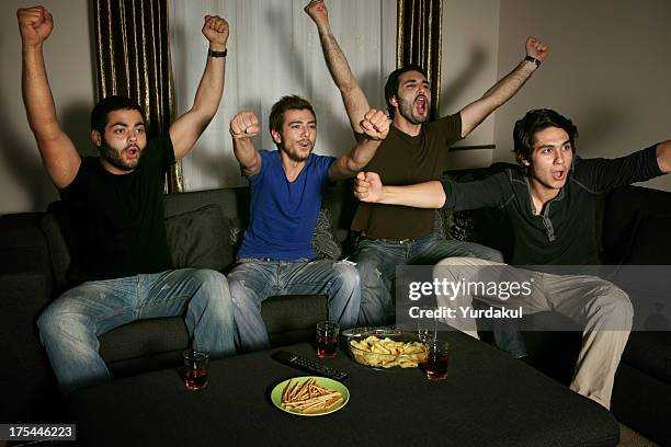 young men watching sports competition - hockey fans stock pictures, royalty-free photos & images