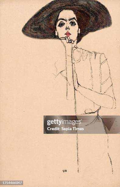 Postcard of Wiener Werkstätte No. 290: Portrait of a woman, Egon Schiele , Artist, Wiener Werkstätte, publishing house paperboard, printing,...