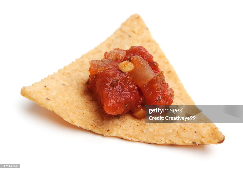 Salsa on tortilla chip