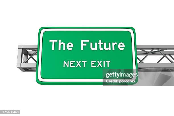 isolated road sign the future - exit sign white background stock pictures, royalty-free photos & images