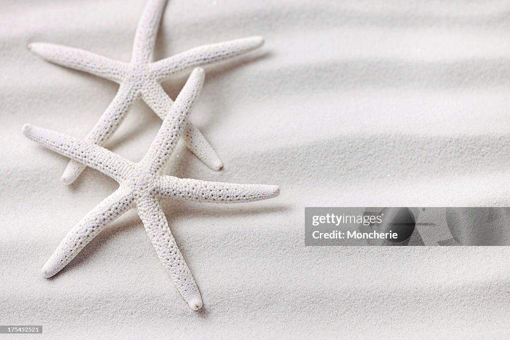 Mare e stelle con spazio copia su sabbia