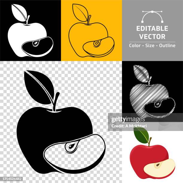 apple icon with slice. - apple slice stock illustrations