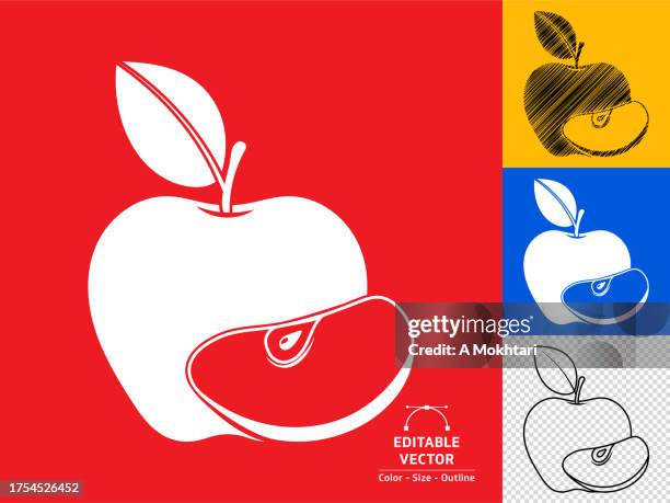 apple icon with slice. - apple slice stock illustrations