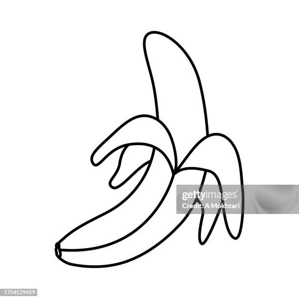 ilustraciones, imágenes clip art, dibujos animados e iconos de stock de icono de plátano. - colorear